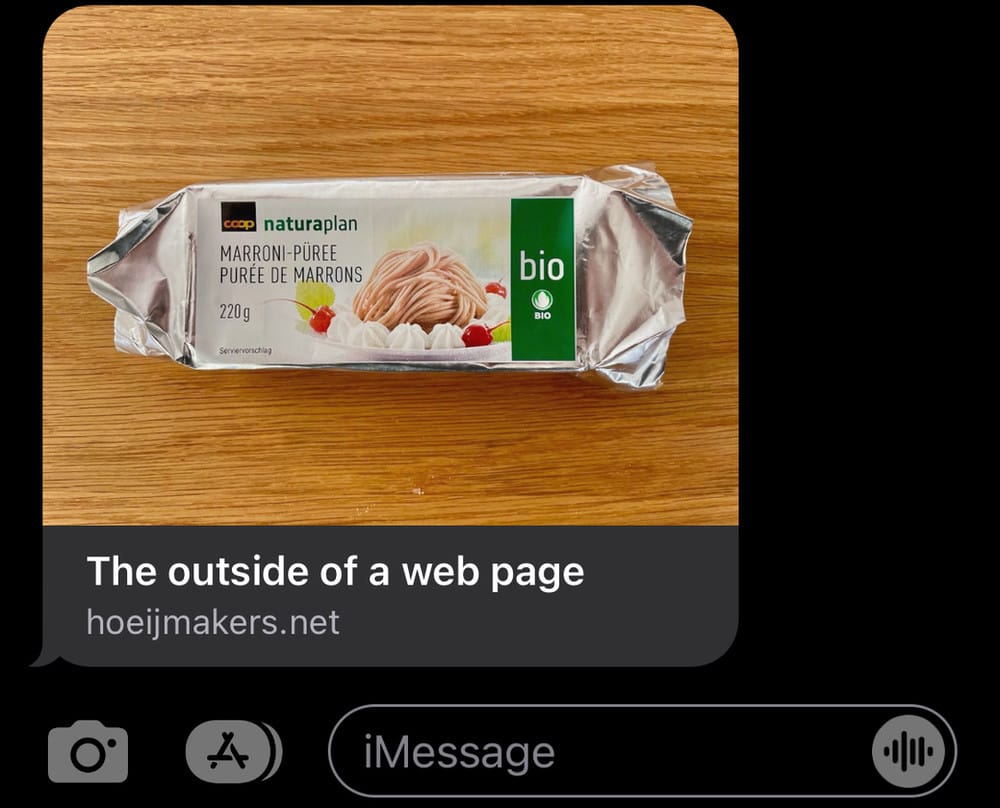 iMessage voorbeeld van een doorgestuurde webpagina.