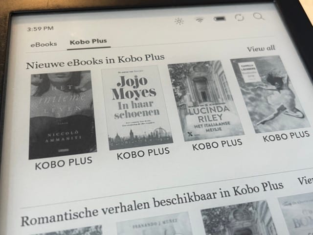 Voorbeeldscherm van Kobo Plus delen op een Kobo e-reader.