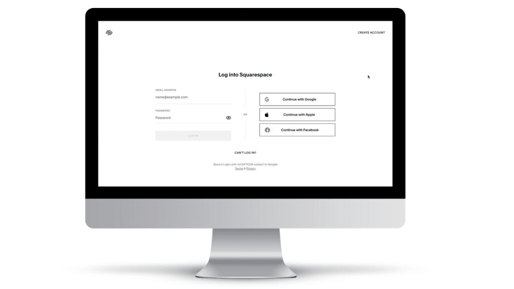 Screenshot van Squarespace inlogscherm