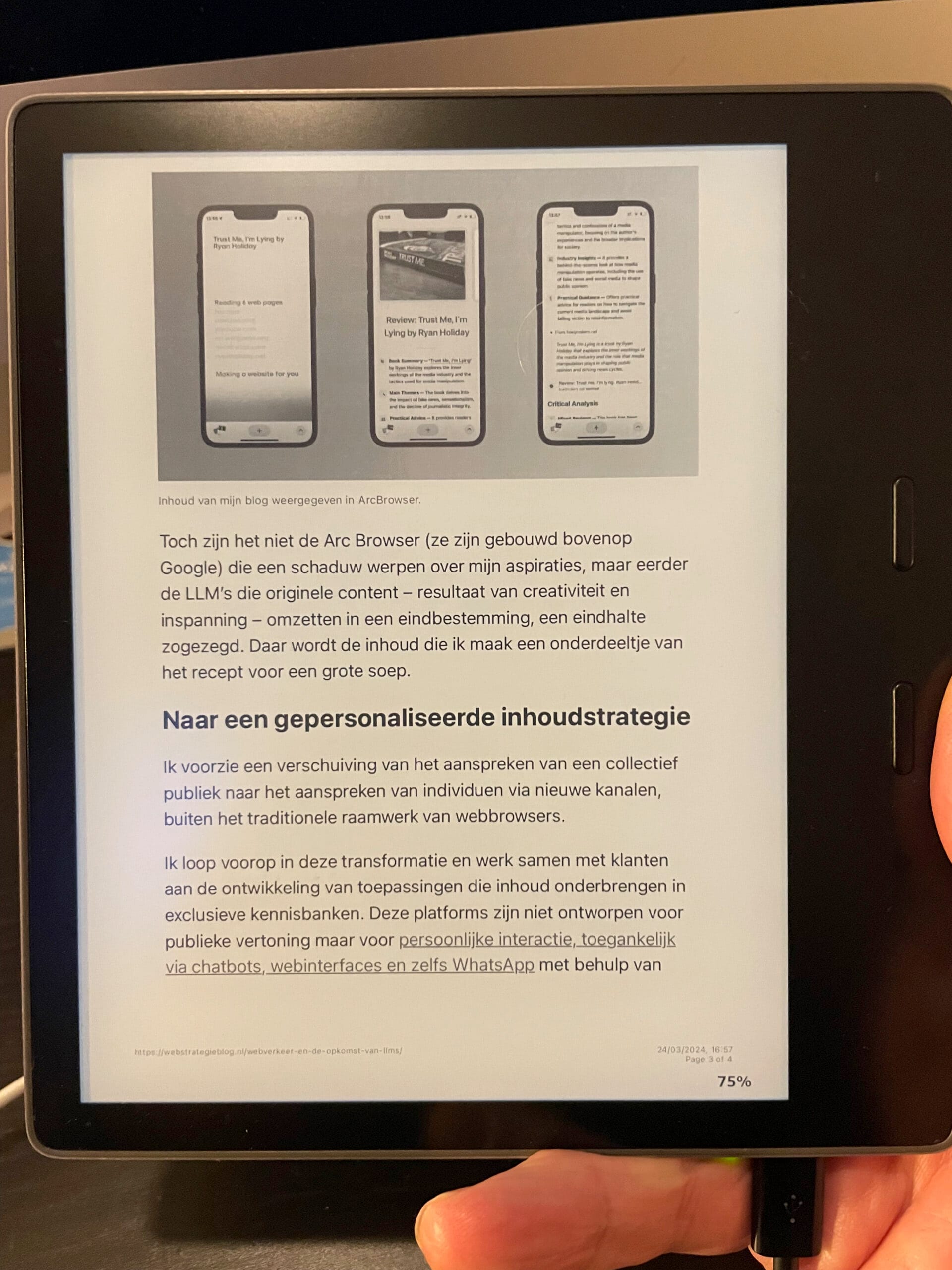 Een voorbeeld van een vereenvoudigde webpagina op de Kindle.